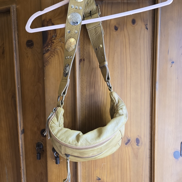 Free People Olive Leather Shoulder Bag with Silver Accents - Picture 6 of 9